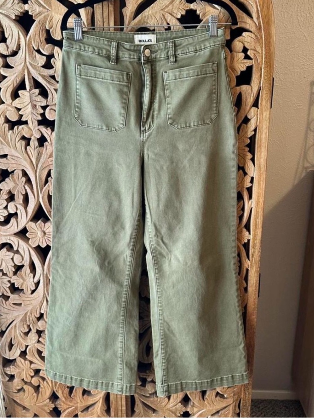 ROLLA'S Olive Green Cropped Wide-Leg Jeans